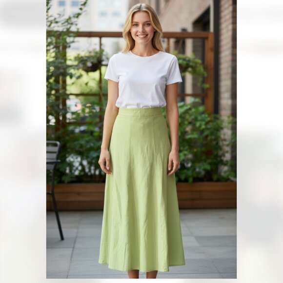 NWOT HOUSE OF HARLOW 1960 Cotton Linen Blend Midi Skirt Pockets - Picture 1 of 5